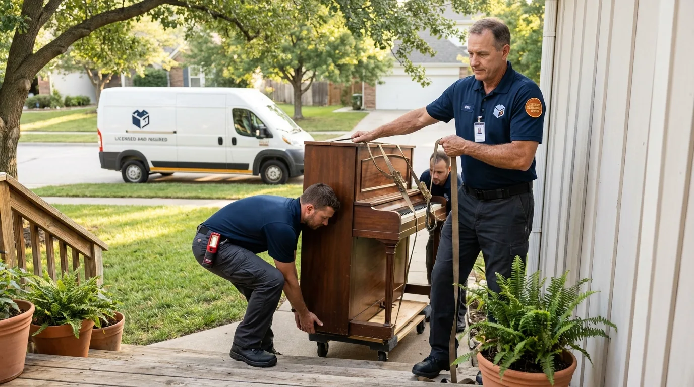 Licensed piano movers securing grand piano in Cranberry Township, PA