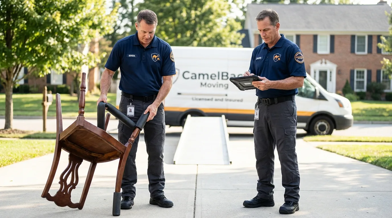 Movers inspecting furniture for damage prevention before loading in Cranberry Township, PA