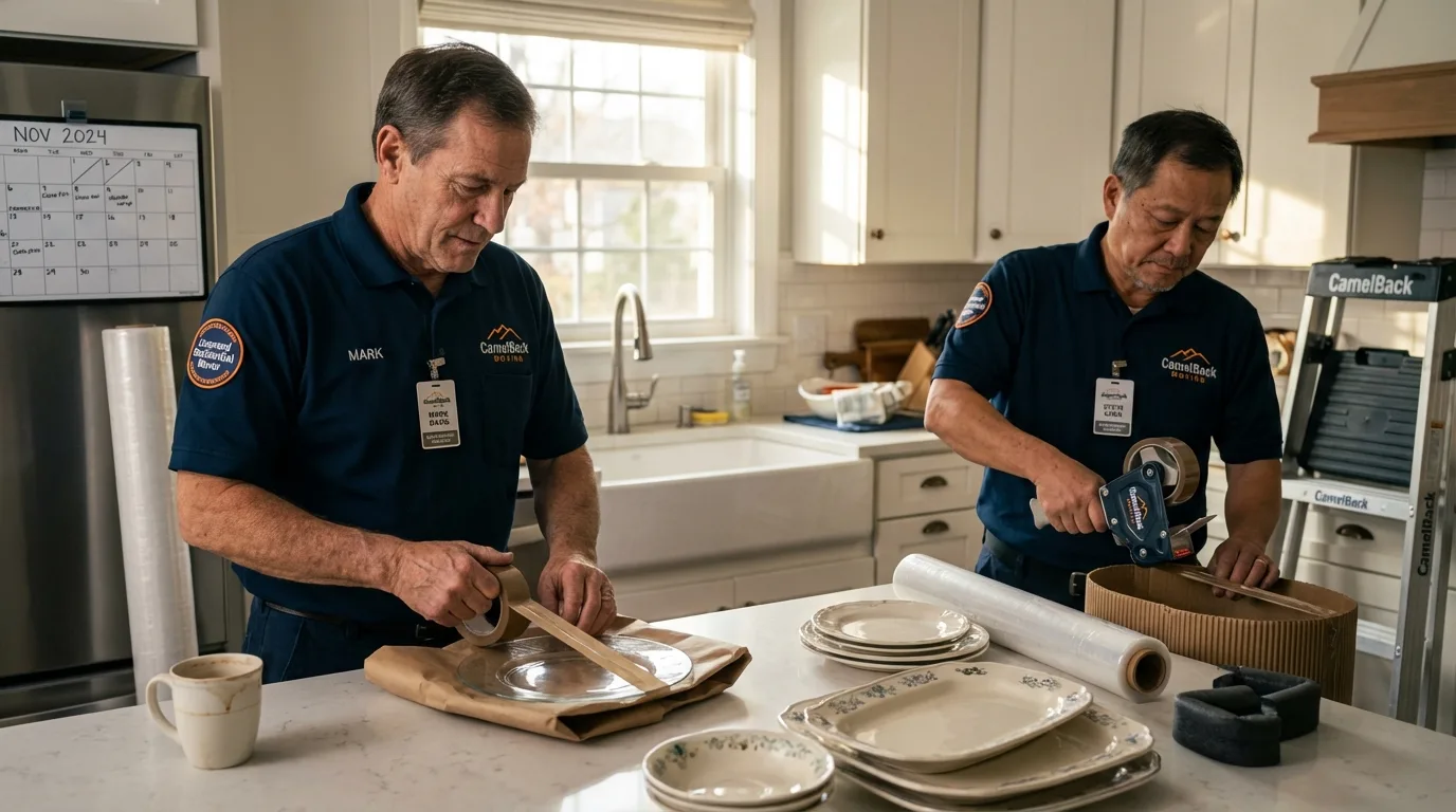 Professional crew packing kitchen dishware in Cranberry Township, PA